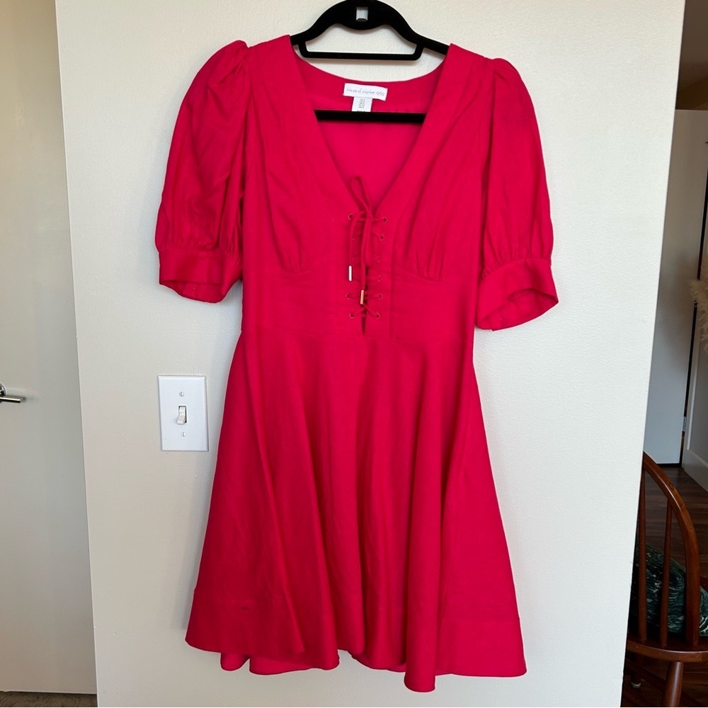 House of Harlow 1960 x Revolve Pink Linen Blend, Corset Bodice Dress - Picture 1 of 6